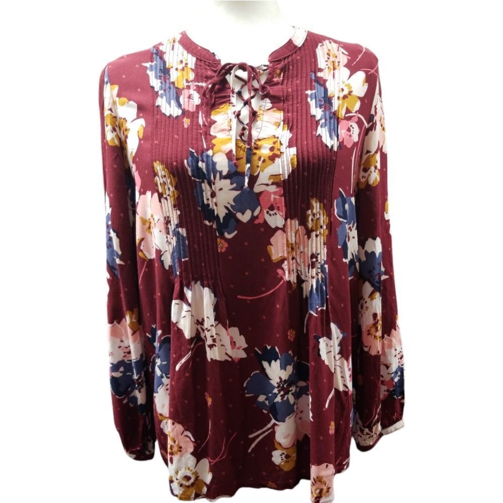 Old Navy Floral Red Blouse Long Sleeve Medium